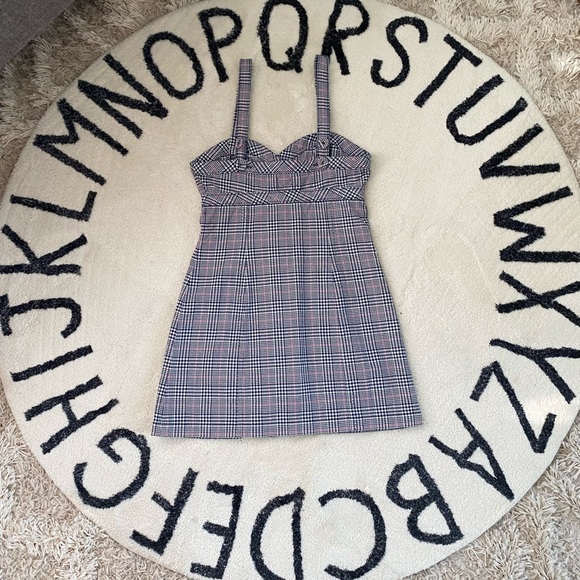 Talula Plaid Cotton Button Down Mini Dress Blue White Pink 2 - Picture 7 of 8